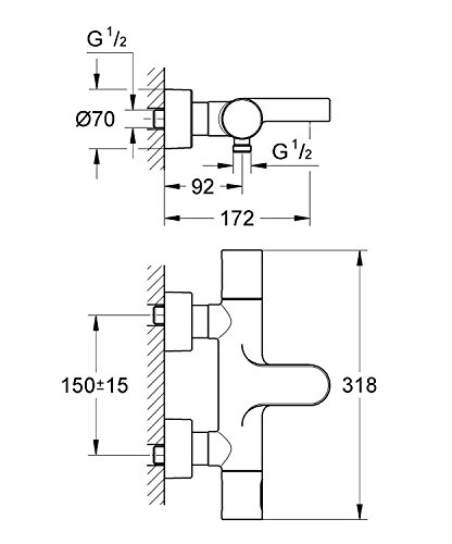 GROHE Grohtherm 3000 Cosmopolitan Wannenthermostat mit Brauseabgang 34276000 - 2