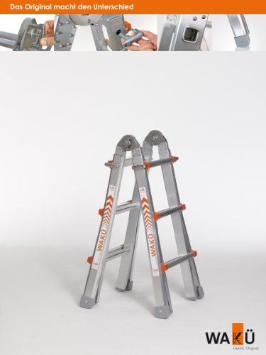 WAKÜ Teleskopleiter 1,01 m - 3,08 m höhenverstellbar als Anlegeleiter, Bockleiter und Treppenleiter