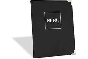 DUUOUS Funda para menú, tamaño A4, para menú, de piel sintética, marrón, azul, negro, gris, verde y rojo, estilo 1-2 páginas, color Negro A4