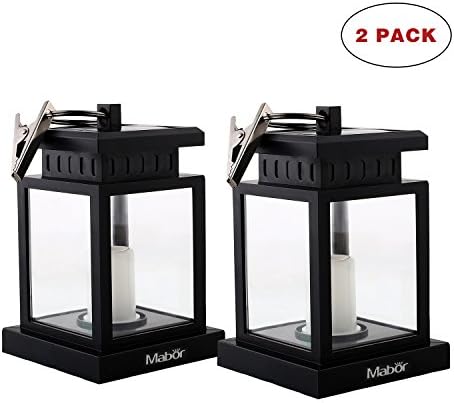 Mabor Vintage Lantern, Solar Powered LED Candle Lantern Waterproof Auto Lighting Hanging Umbrella Light with Clamp for Tree, Pavilion, Garden, Yard, Balcony, Lawn Decoration, Twinkling Candle Effect.(Pack of 2)