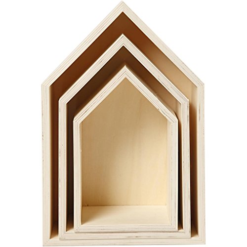 3-teiliges Set Holzbox, Regalbox Hausform, Wandregal Wanddekoration, Holz unbeh. - 4