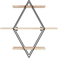 king do way Étagère Murale Design, Étagère Industrielle Vintage en Bois et Métal Étagère Losange avec 3 Étagères pour Chambre Cuisine Bibliothèque Salon ou Café, 50 x 50 x 19 cm