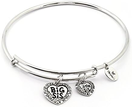 Chrysalis, Rhodium plate Big sis Little sis double heart expandable charm bangle. Wear your bangle and celebrate this special bond that only you share.