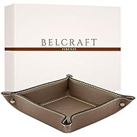 Belcraft Orvieto Svuotatasche in Pelle, Regalo Uomo, Compleanno, Regalo per Lui, Regalo Papa, Realizzato a Mano da Artigiani Toscani, Porta Oggetti, Tortora (19x19 cm)