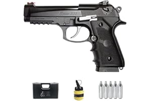ECOMMUR Pistola Sport 331 wg CO2 (6MM) | Arma corta semiautomatica di tipo Beretta B92 SPA 92 (potenza: 1 joule) + valigetta in PVC + bottiglia + bombole (plastica 6mm)