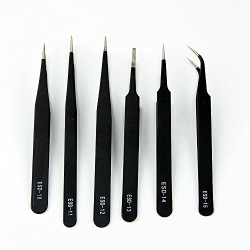 Teenxful 6pcs ESD Anti-Static Stainless Steel Tweezer Set Tweezers Maintenance Tools Kits Set