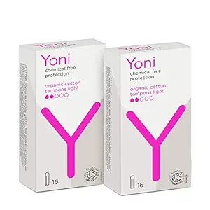 Yoni 100% Organic Cotton Tampons ? For Light Flow | Pack of 2 (32 piece) | Biodegradable, comfortable and leak-free experience