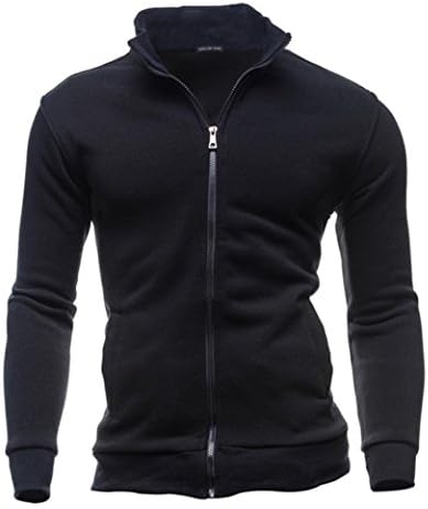 Cardigan Sweatshirt for Men FriendG Slim Fit Muscle Casual Zipper Jacket Solid Color Cotton Blend Pocket Warm Streetwear Casual Autumn Winter Coat teens Windbreaker (XL, Black)