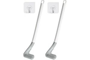 Flexible Silicone Toilet Cleaning Brush (Pack of 2) Bendable Long Handle Toilet Brush with Self-Adhesive Wall Hooks, 360° Deep Cleaning, Quick-Dry, Non-Scratch Toilet Bowl Brush for Bathroom