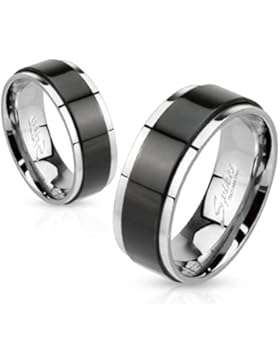 Paula & Fritz® Ring aus Edelstahl Chirurgenstahl 316L 6 oder 8mm breit Spinner mit schwarzem Band verfügbare Ringgrößen...