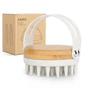 AIMIKE Scalp Massager Shampoo Brush, Bamboo Scalp Brush Hair Scrubber with Soft Silicone, Scalp Exfoliator Hair Washing Brush Dandruff Remover, Shower Head Scrub for Hair Growth, Wet Dry Hair Massager