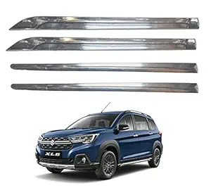 CARMAX Full Chrome ABS (Customized for Car) Car Side Beading/Car Side Garnish/Car Door Garnish/Door Lining/Door Protector with Chrome Line Strip for Maruti Suzuki XL6 (Set of 4 Pieces)