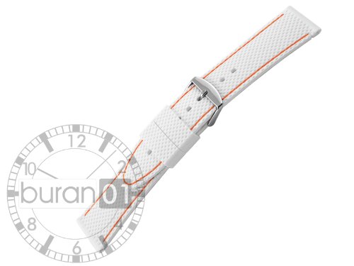 VK von Buran01.com Uhrenarmband Uhrband Silikon Weiße mit Orange Naht 20mm Watch Strap