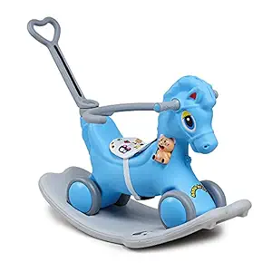 Webby Musical 2 in 1 Horse Rocker Cum Rider-Kids Ride On Push Car with Parent Control Toy Toddler Baby Toy 1-4 Years Old Indoors and Outdoors Kids Suitable for Boys & Girls (Blue)