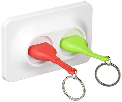 Qualy QL10149R Schlüssel-aufbewahrung/anhänger Double Unplug Key Ring inklusive 3M Klebestreifen zur Befestigung, rot