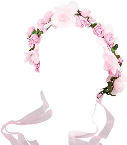 Flower Girl Rose Hair Crown Headband Garland Festival Boho (Pink)