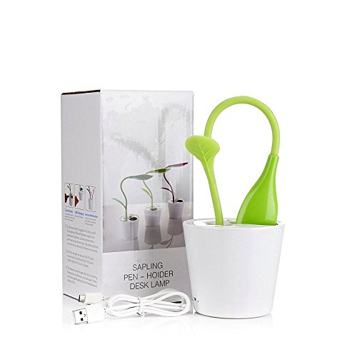 KOBWA Flexible Hals USB Touch Led Lampe mit Lampe Dreistufige Dimmer und Dekor Pflanze Bleistifthalter (Grüne) - 7