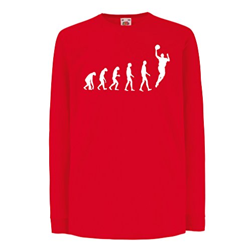 lepni.me Bambini t-Shirt con Maniche Lunghe Evolution Basketball - Street Basket, Adoro Questo Gioco, Grande Regalo per i Fan (9-11 Years Rosso Bianco)