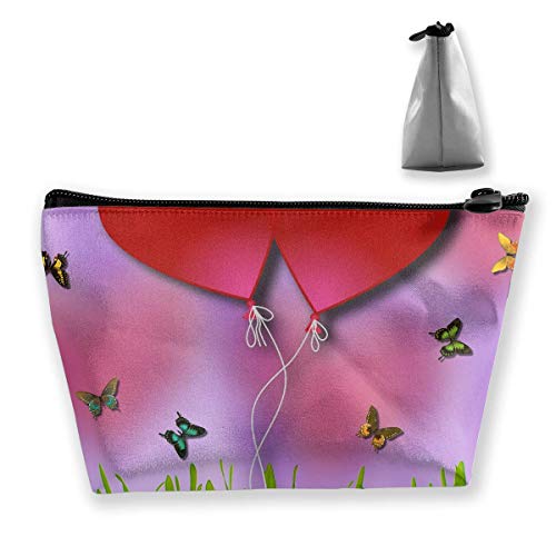 Makeup Bag Cosmetic Love Butterfly Grass Portable Cosmetic Bag Mobile Trapezoidal Storage Bag Travel Bags with Zipper