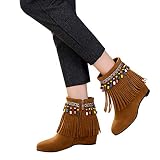 Tianwlio Frauen Herbst Winter Stiefel Schuhe Stiefeletten Boots Damen Seitlicher Reißverschluss Kurze Stiefel Perlen Quaste Stiefel Stiefeletten Wild Schuhe Stiefel Gelb 37