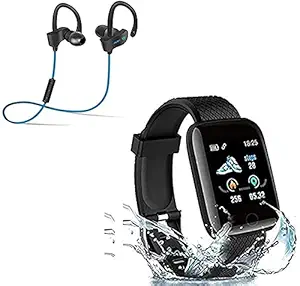 TechKing [Great Indian Festival Deal: 10 Years Warranty] WE16 Full Touch Fitness Tracker Blood Pressure Men's and Women's Heart Rate Monitor Exercise Activity Band Smartwatch with Bluetooth Headset