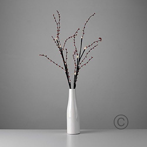 MSUN 2 x Battery Operated LED Lighting, Buds Red Vases with Flowers Branches
