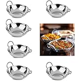 U COOK Balti Dish Set of 6. Curry Karahi Bowel and Indian Cuisine Stainless Steel Dishes. Restaurant Style Food Cooking and S