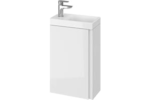 ‎VBCHOME VBChome Badmöbel 40 cm Slim Weiß Waschplatz Hochglanz Oberfläche Kleines Gästebad Bestehend aus Waschplatz und Waschbecken Schmale Badezimmermöbel Waschbeckenunterschrank Badezimmerschrank Badschrank