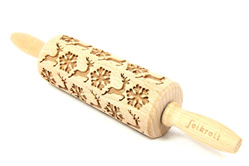 ExtraGourmet Cooky Roller Reindeer Rolling Pin - Baking Roll - Rolling Wood with Individual Pattern/Embossing