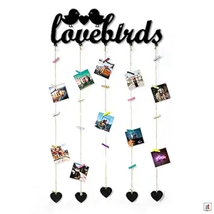 Printbob Wood Clip Photo Display Self Adhesive Heart with Love Hanging Photo Frame Collage (Black)-WH-10