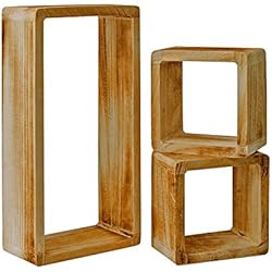 Rebecca Mobili Set 3 Etageres Vintage, Bibliotheque Suspendue, 1 Rectangle 2 Cubes, Bois Clair, pour Chambre Salon - Dimensions: 41 x 21 x 9 cm (HxLxL) - Art. RE4121
