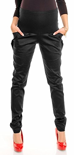 Zeta Ville Pregnancy Maternity Cotton Shiny Fabric Harem Trousers w/ Pockets 040 (UK 12/14, Black)