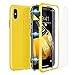 Produktbild CE-Link iPhone X Hülle with iPhone X Panzerglas, Hardcase 2 in 1 Handyhülle 360 Magnetisch Hard Full Body Macaron Schutzhülle Bumper - Gelb