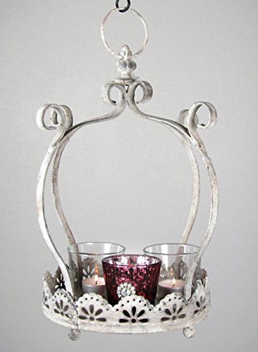 Teelichthalter, Gartenlaterne, Windlicht, Tablett „Krone“, Metall im Antik-Look, mit 3 Teelichthaltern. Höhe 36 cm, zum Stellen & Hängen - 2