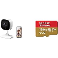 TP-Link Tapo C100 WLAN IP Kamera Überwachungskamera + SanDisk Extreme 128 GB microSDXC-Speicherkarte und SD-Adapter