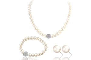 TOFBS Parure Perle Collana Bracciale Orecchini Elegante Gioielli Donna Cristalli Cerimonia Matrimonio Completo Lusso