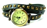 Wickelarmbanduhr Wickel Armband Uhr Leder grün mit Nieten U6-X