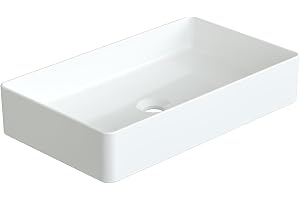 Keramisk rektangulär handfat, 60 x 35 cm, stort för handfat, över diskbänken, rektangulär handfat, vit färg, utan överfyllnin