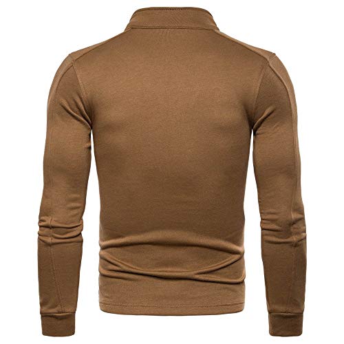 TEBAISE Herren Herbst Winter Casual Langarm Solid Stand Zipper Jacke Top Bluse(Braun,EU-52/CN-S)