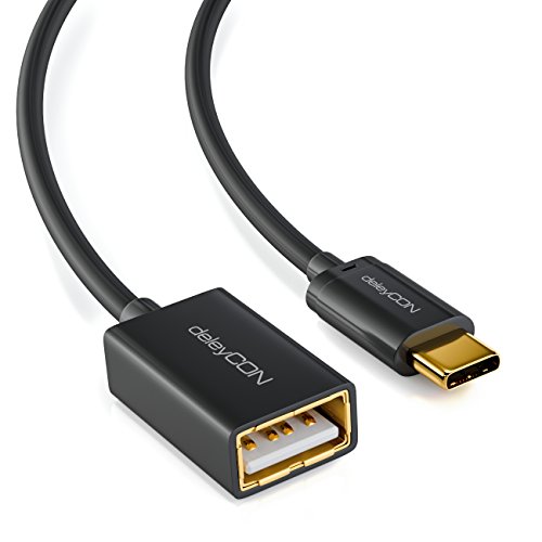 deleyCON 0,1m USB 2.0 OTG Adapter Kabel / C-Stecker auf A-Buchse / Datenkabel / Smartphone & Tablet verbinden mit USB Stick / USB Festplatte – Schwarz - 2