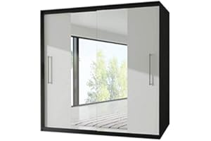 CHECO HOME AND GARDEN MODERN BEDROOM 2 SLIDING DOORS WARDROBE 6 ft 8 inch (204cm) CHOICE OF SIDES COLOURS AND FRONTS (Black Frame, White Front with mirror)