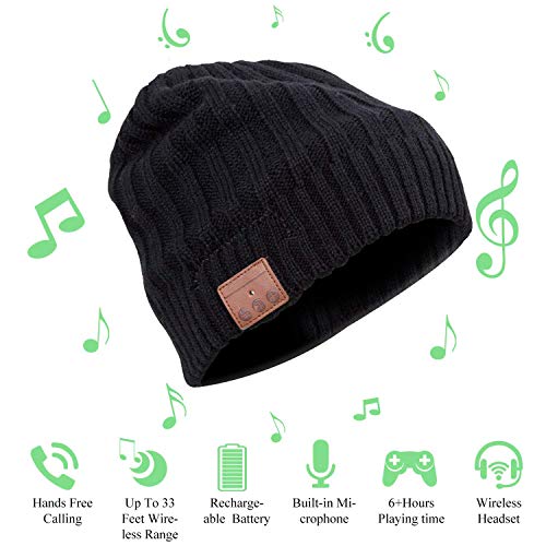JIANYIJIA Auriculares Bluetooth Gorra?Bluetooth Beanie Hat Gorro de Punto Unisex con Altavoz Estéreo Auriculares y Micrófono (Strip Nero)