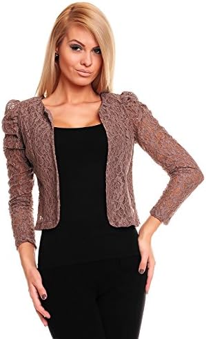 Ladies Lace Bolero Shrug Smart Jacket Cardigan Top Evening Wedding Long Sleeve (10 (Medium/Large), Brown)