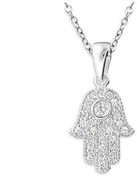 *925 Silber Anhänger Hamsa Fatimas Hand türkisches Amulett Zirkonia Kette SET*