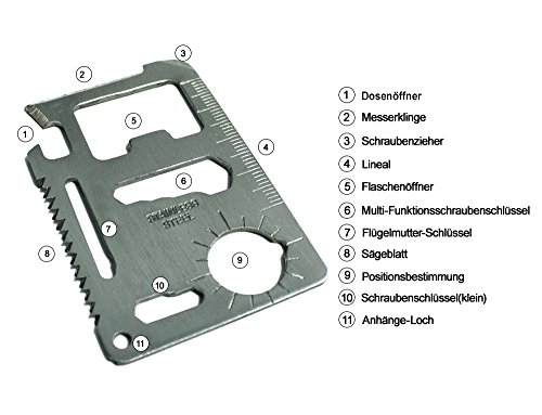 Multifunktions Werkzeug im Scheckkartenformat 13-in-1 Funktions-Karten-Messer hochwertiges Edelstahl mit Leder Etui - 2