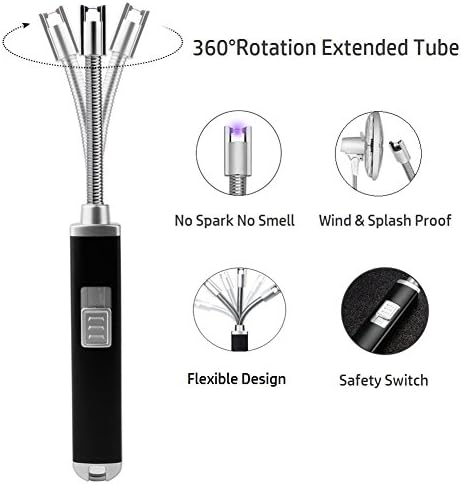 Electric Arc Lighter, Rockoala Flameless Windproof USB Rechargeable Electric Lighter with 360° Long Flexible Neck and Safety Switch for Camping, Cooking, Smoking, Lighting Candles