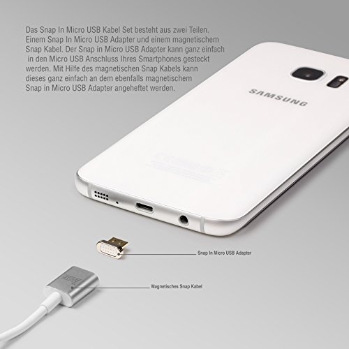 Original Urcover® Tech Magnetisches USB Ladekabel Micro USB Snap Silber [ FAST CHARGING ] mit LED Statusanzeige für Android Smartphones und Tablets - 6