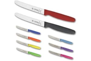 Giesser Coltello multiuso, 5 coltelli da 11 cm, lunghezza lama con lama ondulata, nero/azzurro/limone/arancione/rosa, prodotto in Germania