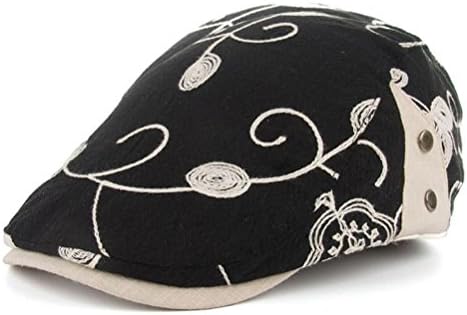 Outdoor Sports Casual Newsboy Style Pure Cotton Berets Caps For Women Flower Embroidery Berets Hats Cap , black