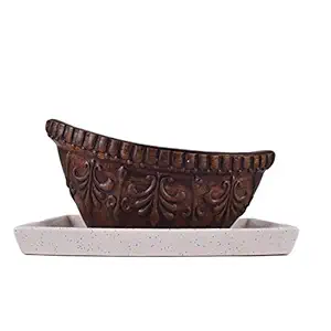 Lasaki Royal Boat with Plate Tray Ceramic Pots for Indoor Plants,Planters,Flower pots,gamla for Indoor,Outdoor,Succulent Pot. (Color: Antique, Plate:White) Rec003
